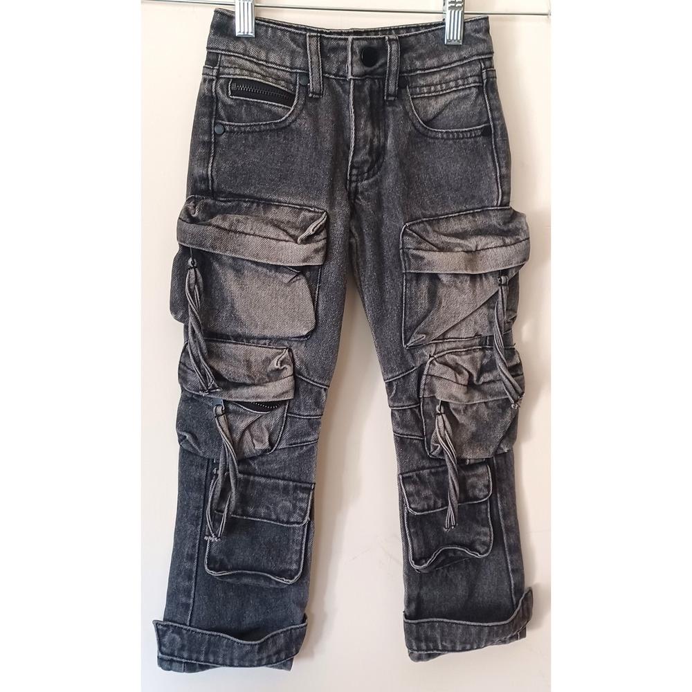 Rockstar Original Cargo Pant Boy 4T Grey Acid Wash Tactical Multi-Pocket Utility